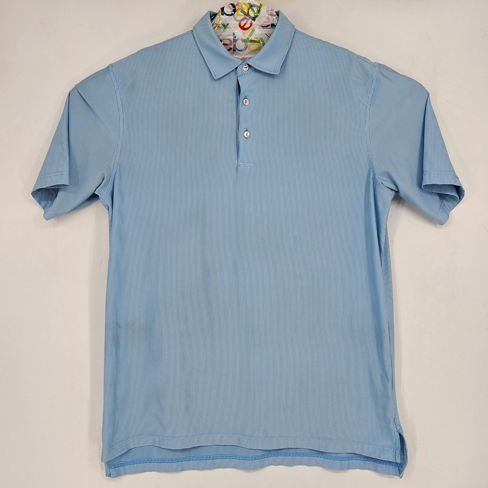 Peter Millar Shirt Mens Large Polo Blue Striped Summer Comfort Performance FLAWS